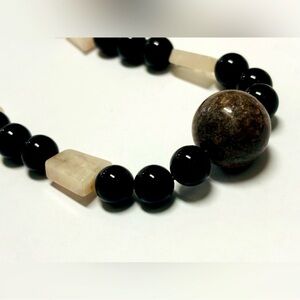 Jasper Obsidian Gem Fine Art Gemstone Bead Necklace Unisex Men Women Artist RARE